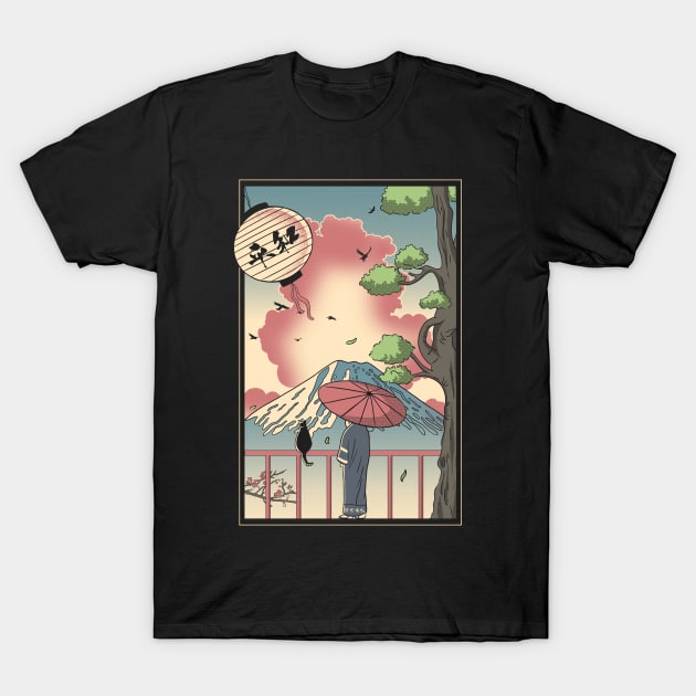 Lantern and the umbrella- Old Japanese Ukiyo-e Woodblock Print Art T-Shirt by constantine2454